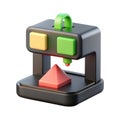 Stylized 3d printer creating a red pyramid object with green and yellow buttons Royalty Free Stock Photo