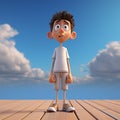 Cartoonish 3d Render Of A Boy Standing On A Dock