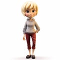 Cartoonish 3d Render Of Girl In Red Sweatshirt And Pants