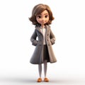 Cartoonish 3d Render Of Nora In Stylish Coat - Classic Academia Design