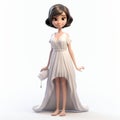 Cartoonish 3d Rendering Of Child In White Dress With Glamorous Elegance
