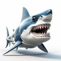 Cartoonish 3d Shark Model With Open Teeth - Intense Movement Expression