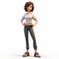 Cartoonish 3d Woman In Jeans: A Youthful And Clean Character Design