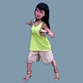 Cartoonish dancing teenager girl in big shorts and a t-shirt