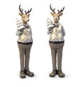 Cartoonish deer character christmas decorative elements, isolated on white background, Clipping path included