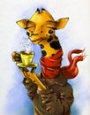 Cartoonish giraffe with coffee