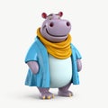 Cartoonish Hippo In Sweater: A Colorful And Playful Octane Render