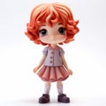 Cartoonish Innocence: 3d Anime Doll With Red Hair And Pink Dress Royalty Free Stock Photo