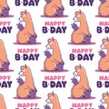 Cartoonish llamas with gift and a lettering phrase - Happy Birthday. This print, texture