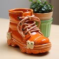 Cartoonish Orange And White Boot Vase - Playful And Meticulous Design