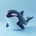 Adorable Cartoon Orca Whale 3D Render on Light Blue Background Royalty Free Stock Photo