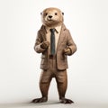 Cartoonish Otter In Business Suit Detailed Studio Portrait