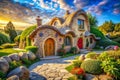 A Cartoonish Perspective on a Prehistoric Stone Age Home Architectural Visualization of a Stone Age Hut Royalty Free Stock Photo
