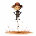 Cartoonish Realism: Little Scarecrow Illustration On A Stick