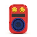 Cartoonish red speaker with yellow knobs and blue woofer on white Royalty Free Stock Photo