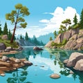 Cartoonish Rocky Valley Landscape With Reflective Lagoon