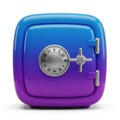 A stylized blue and purple safe with a silver dial and handle isolated on white background Royalty Free Stock Photo
