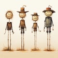 Cartoonish Scarecrow Characters: Rustic Realism And Childlike Emotion