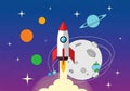 White rocket launching into space, set against a gradient blue Royalty Free Stock Photo