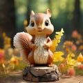 Cartoonish Squirrel Figurine: Detailed Wood Sculpture For Collectors