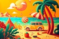 cartoonish summer vacation background, neural network generated art