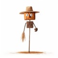 Cartoonish Wooden Scarecrow 3d Model With Hat And Straw