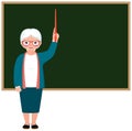 Cartoonly vector character elderly teacher standing at the blackboard