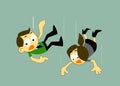 Cartoons Business man and Business woman Falling Over Royalty Free Stock Photo
