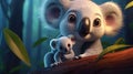 cartoons, mother and child koala  , Generate AI Royalty Free Stock Photo