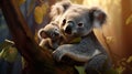 cartoons, mother and child koala  , Generate AI Royalty Free Stock Photo