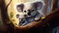 cartoons, mother and child koala  , Generate AI Royalty Free Stock Photo