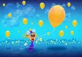 Cartoony Character With Yellow Balloons Illustration