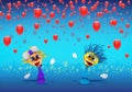 Cartoony Characters and red balloons Illustration