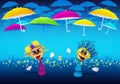 Cartoony Characters with umbrellas