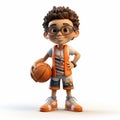 Cartoony 3d Render Of Orange Young Man With Basketball