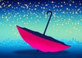 Cartoony Skyline Background with pink umbrella and stars