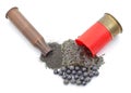 Cartridge case and a pile of gunpowder Royalty Free Stock Photo