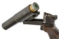 Cartridge is inserted into the barrel flare gun, isolated Royalty Free Stock Photo