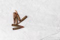 Cartridges of caliber 5.45 for the Kalashnikov assault rifle. Royalty Free Stock Photo