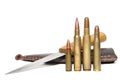 Cartridges and hunting knife Royalty Free Stock Photo