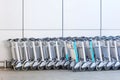 Carts for luggage of passengers at the entrance to the airport terminal building Royalty Free Stock Photo