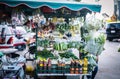 Carts selling fruits, vegetables and a variety of condiments are parked on the beach in Jomtien, Pattaya