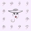 Cartwheel hat, girl icon. Hat, girl icons universal set for web and mobile