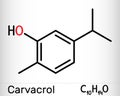 Carvacrol, cymophenol molecule. It is natural monoterpene, inhibitor of bacterial growth. Skeletal chemical formula Royalty Free Stock Photo