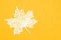 The Carve of white paper maple leaves on a yellow background Royalty Free Stock Photo