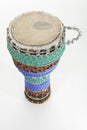 Carved African djembe drum on white background Royalty Free Stock Photo