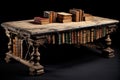 Carved Ancient old book table. Generate Ai Royalty Free Stock Photo