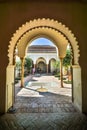 Carved arches of the interior of the Alcazaba arab castle in Malaga