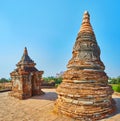 The stupa and shrine on roof of Myint Mo Taung temple, Ava, Myanmar