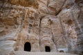 Carved building in Little Petra, Jordan. Ancient nabateans remains